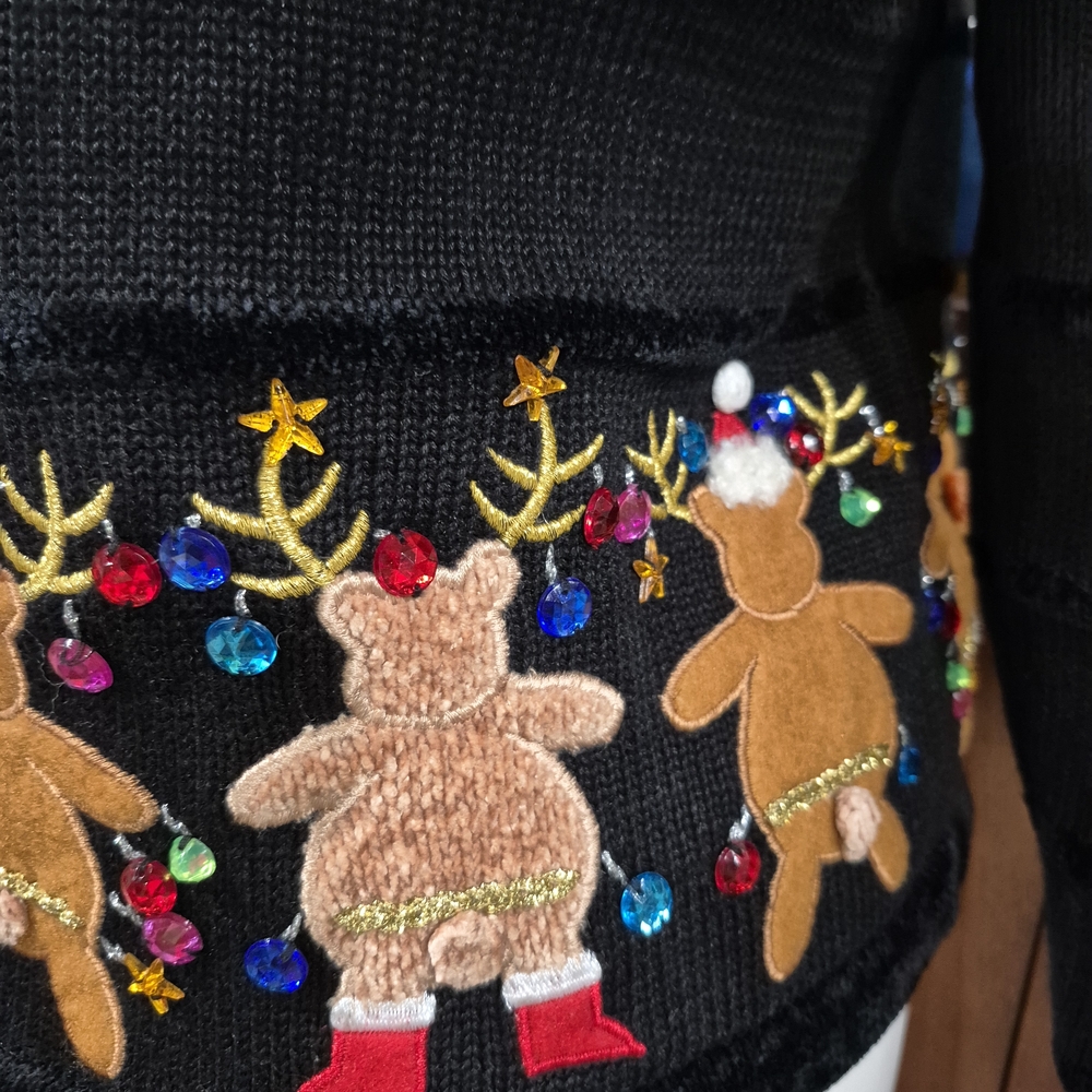 Festive Black Holiday Jacket with Embroidered Reindeer - Picture 11 of 14